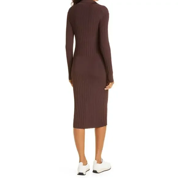 Rag & Bone Dawson Polo Dress Ribbed Knit Stretch Brown Size XXS /XS NWT